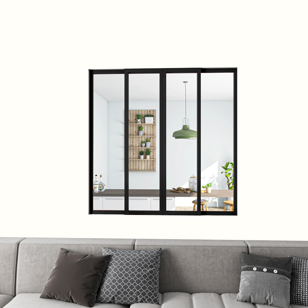 Cloison Vitrée Coulissante Intérieure 123x108 cm | Verre Trempé 4 mm | Profil Aluminium Noir Mat | Diviseur d’Espace Lumineux & Minimaliste