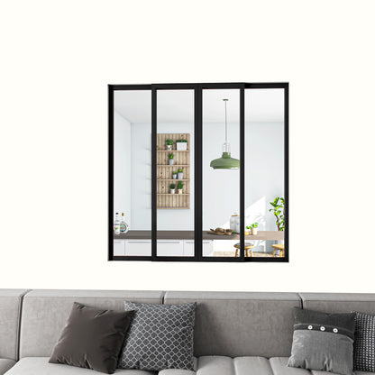 Cloison Vitrée Coulissante Intérieure 123x108 cm | Verre Trempé 4 mm | Profil Aluminium Noir Mat | Diviseur d’Espace Lumineux & Minimaliste