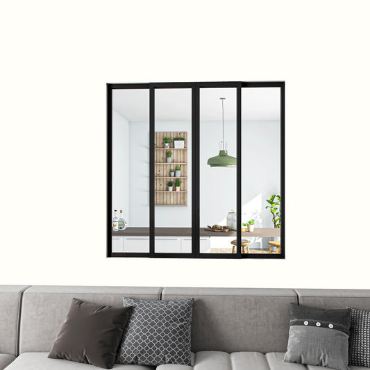 Cloison Vitrée Coulissante Intérieure 123x108 cm | Verre Trempé 4 mm | Profil Aluminium Noir Mat | Diviseur d’Espace Lumineux & Minimaliste