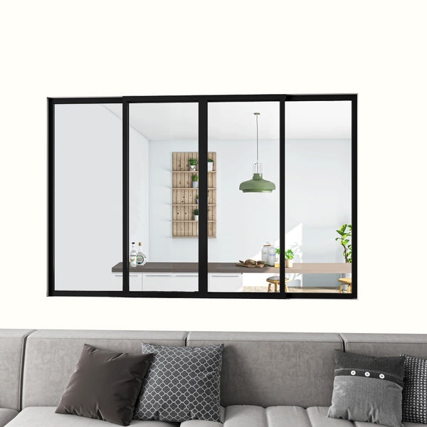 Cloison Vitrée Coulissante Intérieure 183x108 cm | Verre Trempé 4 mm | Profil Aluminium Noir Mat | Diviseur d’Espace Lumineux & Minimaliste