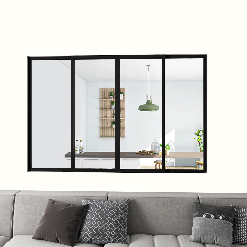 Cloison Vitrée Coulissante Intérieure 183x108 cm | Verre Trempé 4 mm | Profil Aluminium Noir Mat | Diviseur d’Espace Lumineux & Minimaliste