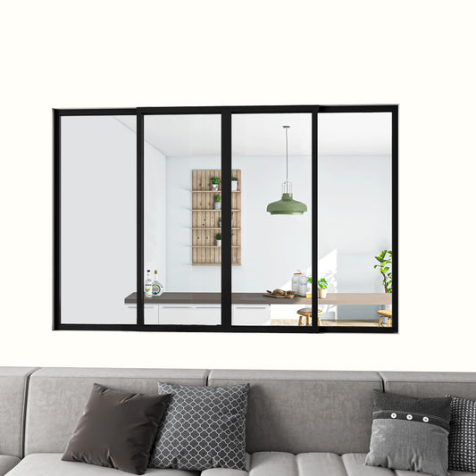 Cloison Vitrée Coulissante Intérieure 183x108 cm | Verre Trempé 4 mm | Profil Aluminium Noir Mat | Diviseur d’Espace Lumineux & Minimaliste