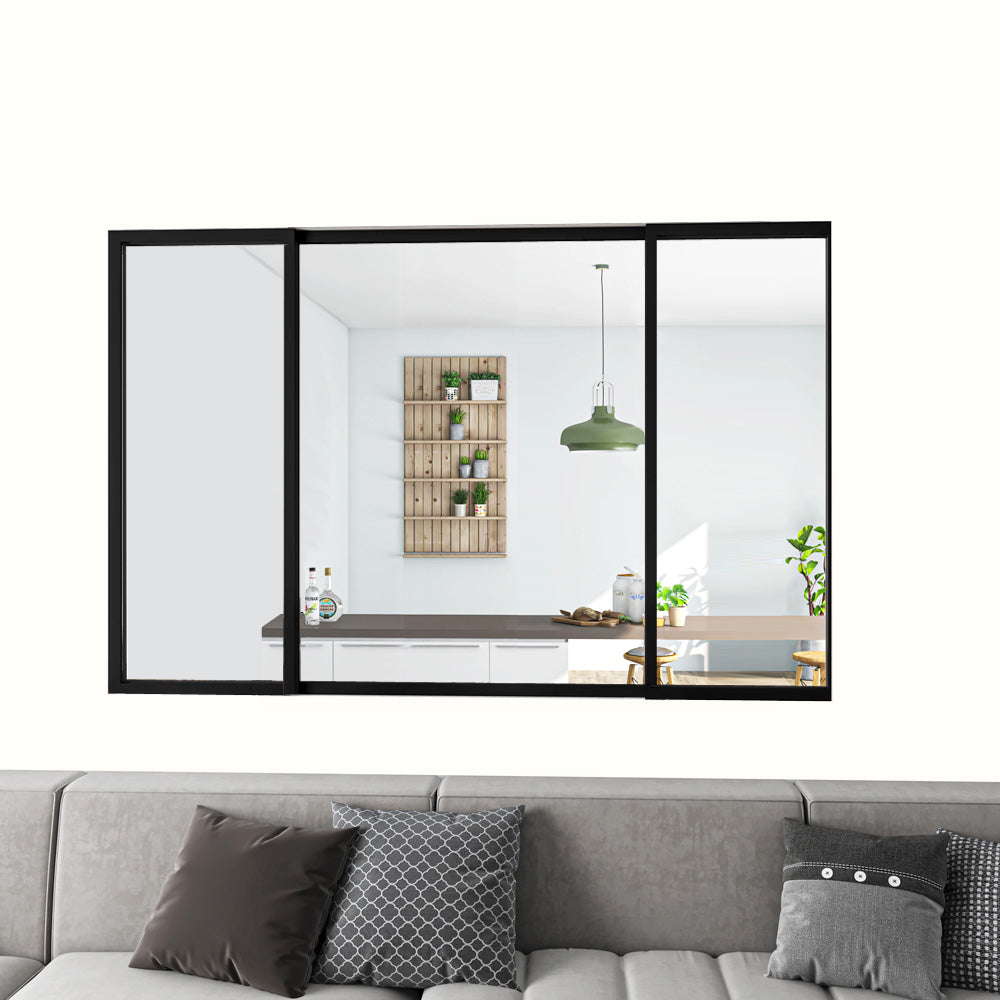Cloison Vitrée Coulissante Intérieure 183x108 cm | Verre Trempé 4 mm | Profil Aluminium Noir Mat | Diviseur d’Espace Lumineux & Minimaliste