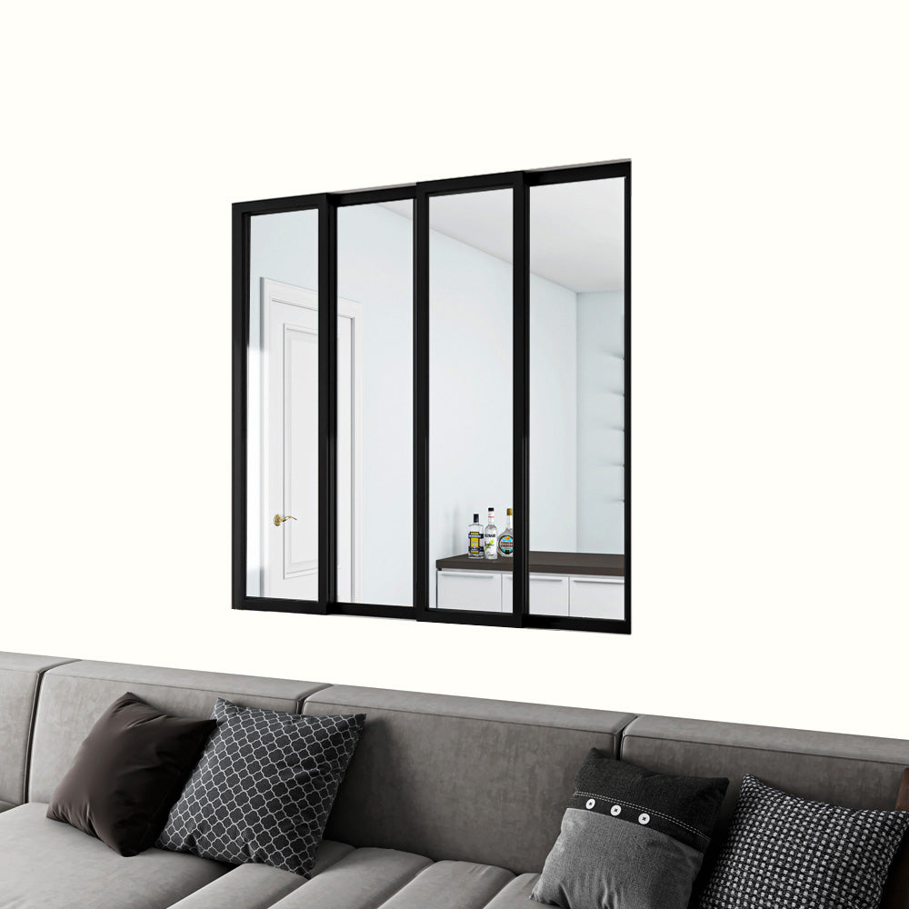 Cloison Vitrée Coulissante Intérieure 123x108 cm | Verre Trempé 4 mm | Profil Aluminium Noir Mat | Diviseur d’Espace Lumineux & Minimaliste