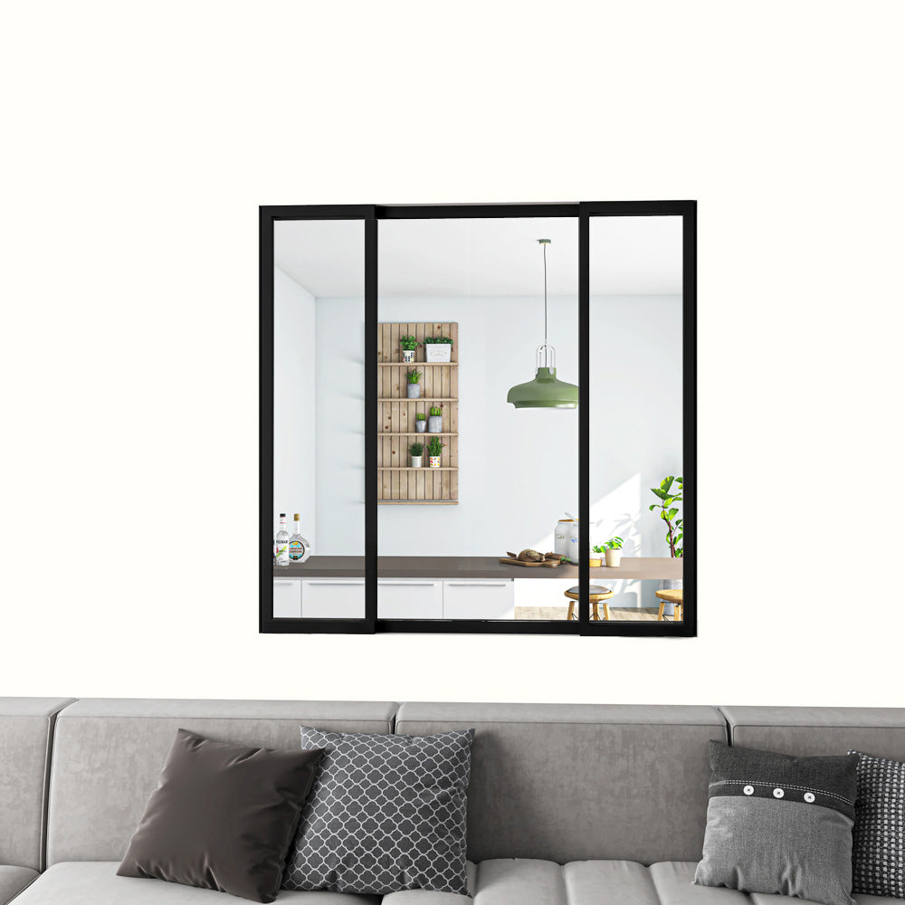Cloison Vitrée Coulissante Intérieure 123x108 cm | Verre Trempé 4 mm | Profil Aluminium Noir Mat | Diviseur d’Espace Lumineux & Minimaliste