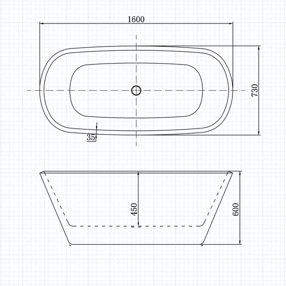 Océan Baignoire îlot Noir Mat et Blanc 1600x730x600mm, Style Léger-Luxe Italien avec Vidage Trop-Plein
