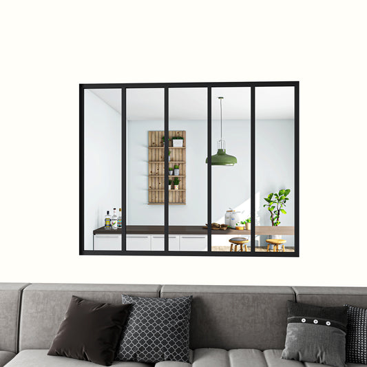 Cloison vitrée intérieure 153x108cm : cadre en aluminium noir mat, 5 carreaux fixes et kit de vitrage