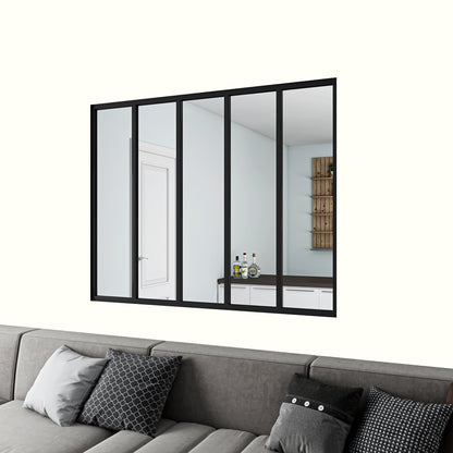 Cloison vitrée intérieure 153x108cm : cadre en aluminium noir mat, 5 carreaux fixes et kit de vitrage