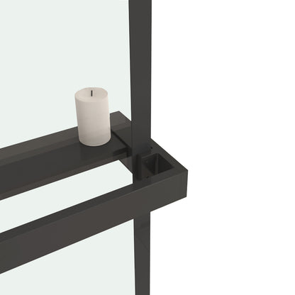 Océan paroi de douche noire 80-140x200cm sérigraphie noire en verre anticalcaire livré avec porte-serviette et tablette et barre extensible 73-120cm