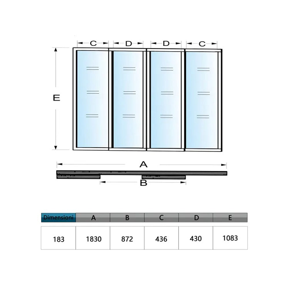 Cloison Vitrée Coulissante Intérieure 183x108 cm | Verre Trempé 4 mm | Profil Aluminium Noir Mat | Diviseur d’Espace Lumineux & Minimaliste