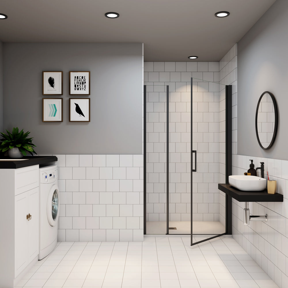 Ocean porte de douche pivotante avec un élément fixe Profilé noir mat Hauteur 200cm