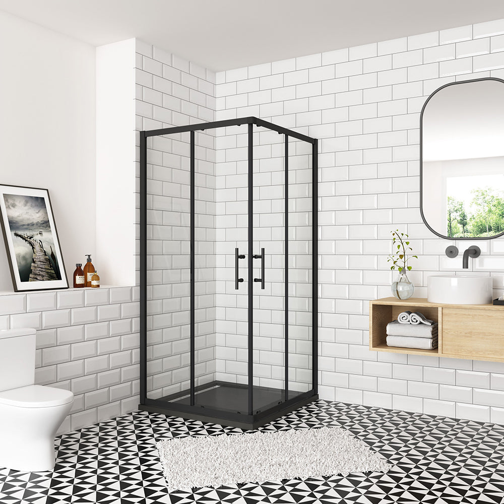 OCEAN cabine de douche 200cm profilé noir mat en verre anticalcaire