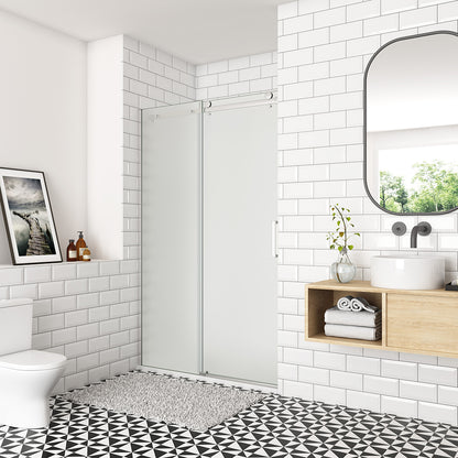 OCEAN porte de douche coulissante 100-140x195cm profilé chromé en verre sablé et anticalcaire