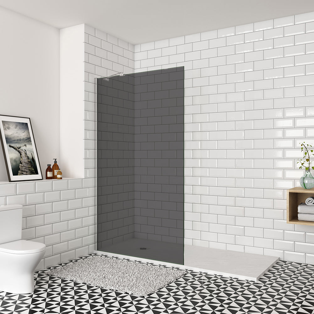 Paroi de douche verre anti-calcaire fumé 100x200cm avec une barre de stabilisation 45cm