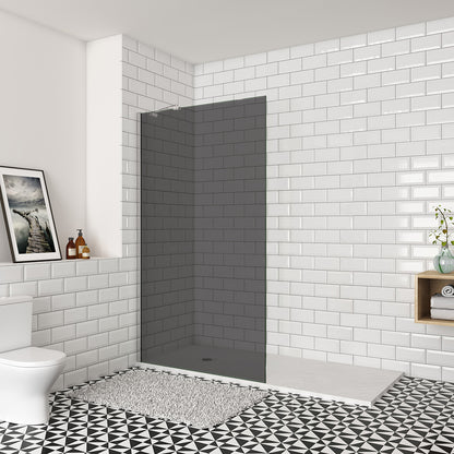 Paroi de douche verre anti-calcaire fumé 100x200cm avec une barre de stabilisation 45cm