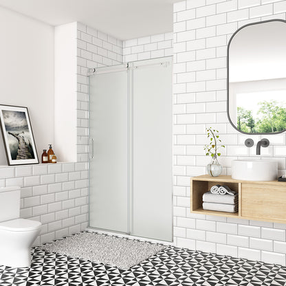 OCEAN porte de douche coulissante 100-140x195cm profilé chromé en verre sablé et anticalcaire