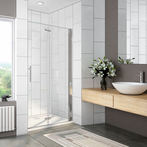 Porte de douche pivotante et pliante en 6mm verre anticalcaire 185 / 195cm insinstallation en niche modèle de Liten