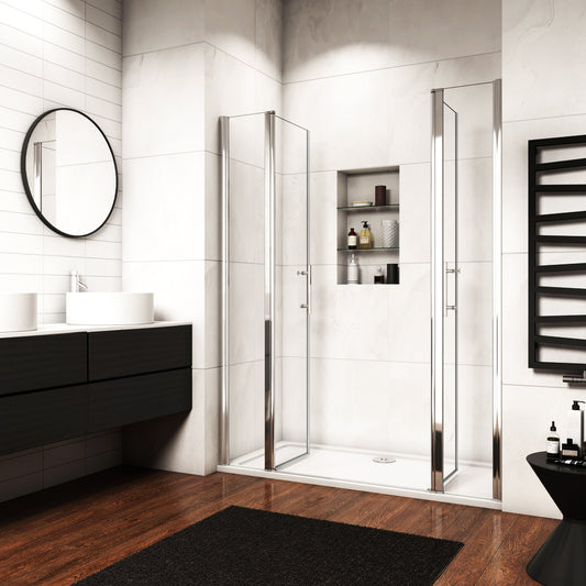 Océan porte de douche battante 135-180x187cm en verre anti-calcaire porte battante et 2 verres fixés