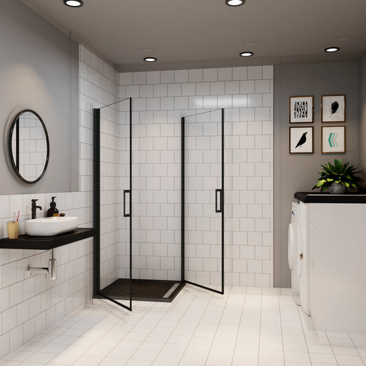 Ocean cabine de douche pivotante noir verre anticalcaire en 8mm hauteur 200cm