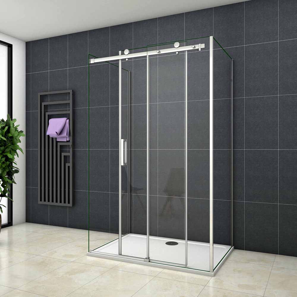 Cabine De Douche Coulissante en forme U une porte de douche avec 2 paroi latérales hauteur:195cm