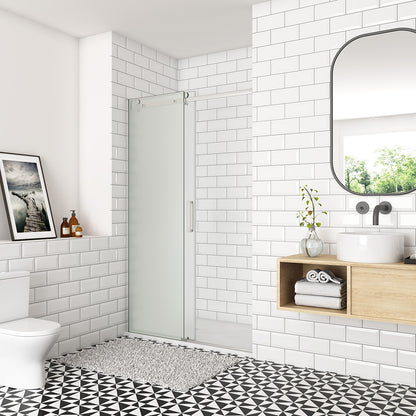 OCEAN porte de douche coulissante 100-140x195cm profilé chromé en verre sablé et anticalcaire