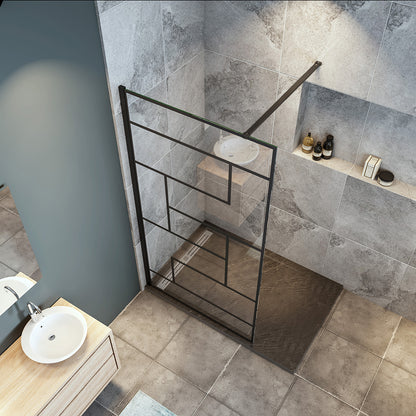 Océan paroi de douche noire 70-140x200cm sérigraphie noire en verre anticalcaire livrée avec une barre standard 90cm
