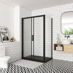 OCEAN cabine de douche 100-160x80x195cm profilé noir mat en verre anticalcaire avec le système soft-close