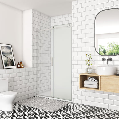 OCEAN porte de douche coulissante 100-140x195cm profilé chromé en verre sablé et anticalcaire