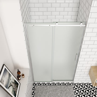 OCEAN porte de douche coulissante 100-140x195cm profilé chromé en verre sablé et anticalcaire