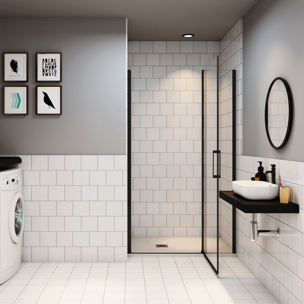 Ocean porte de douche pivotante en verre anticalcaire avec un élément fixe Profilé noir mat