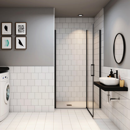 Ocean porte de douche pivotante en verre anticalcaire avec un élément fixe Profilé noir mat