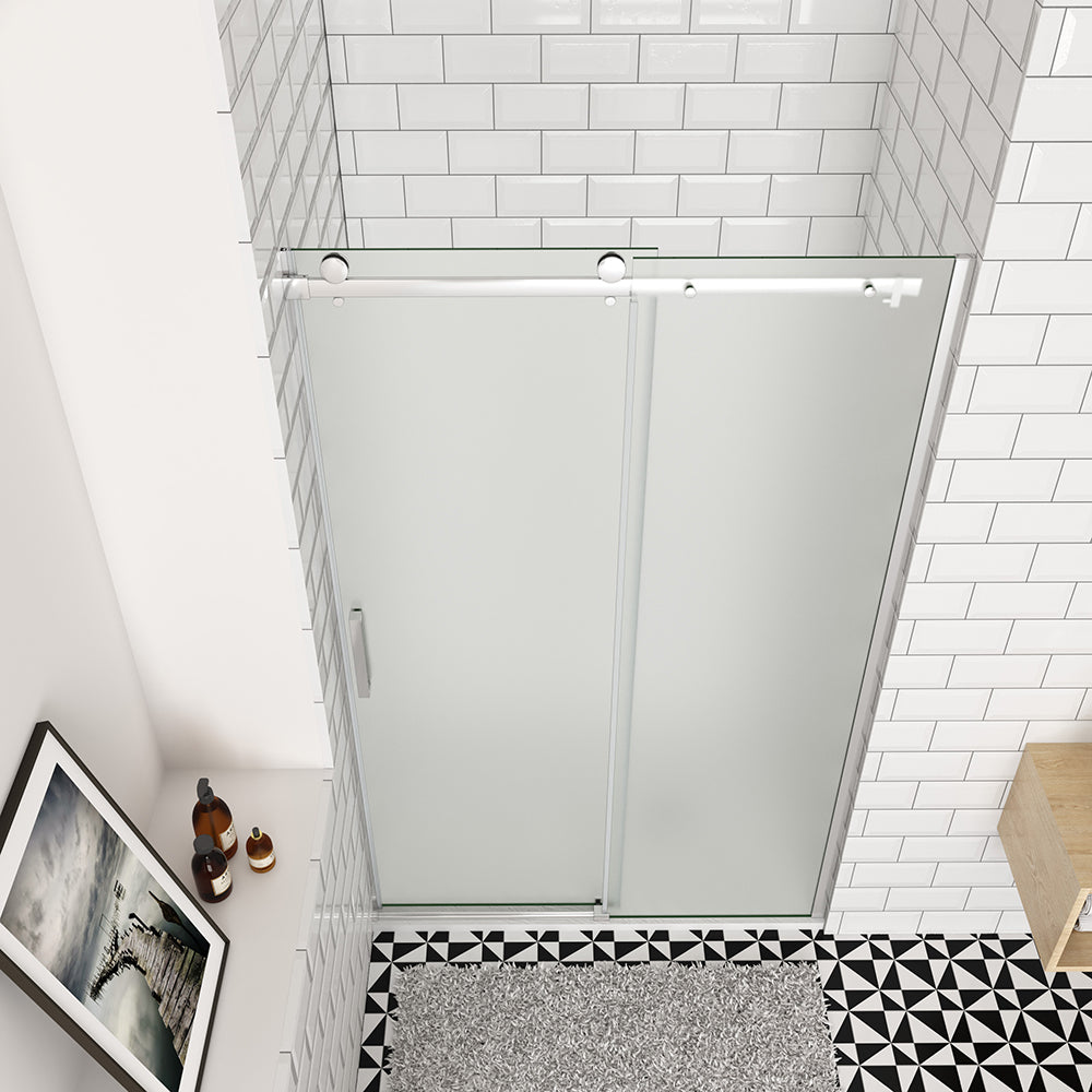OCEAN porte de douche coulissante 100-140x195cm profilé chromé en verre sablé et anticalcaire