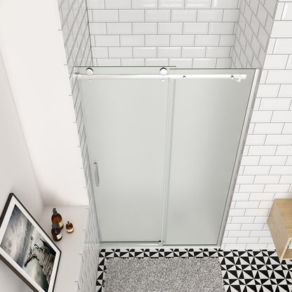 OCEAN porte de douche coulissante 100-140x195cm profilé chromé en verre sablé et anticalcaire