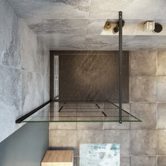 Océan paroi de douche noire 70-140x200cm sérigraphie noire en verre anticalcaire livré avec une barre extensible 70-120cm