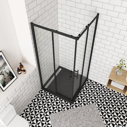 OCEAN cabine de douche 200cm profilé noir mat en verre anticalcaire