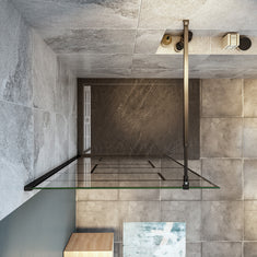 Océan paroi de douche noire 70-140x200cm sérigraphie noire en verre anticalcaire livré avec une barre extensible 73-120cm