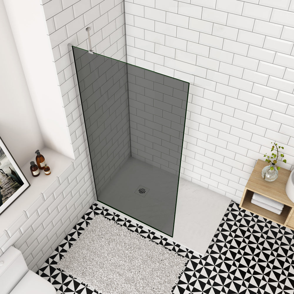 Paroi de douche verre anti-calcaire fumé 100x200cm avec une barre de stabilisation 45cm