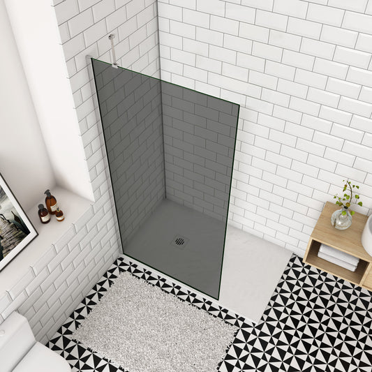 Paroi de douche verre anti-calcaire fumé 100x200cm avec une barre de stabilisation 45cm