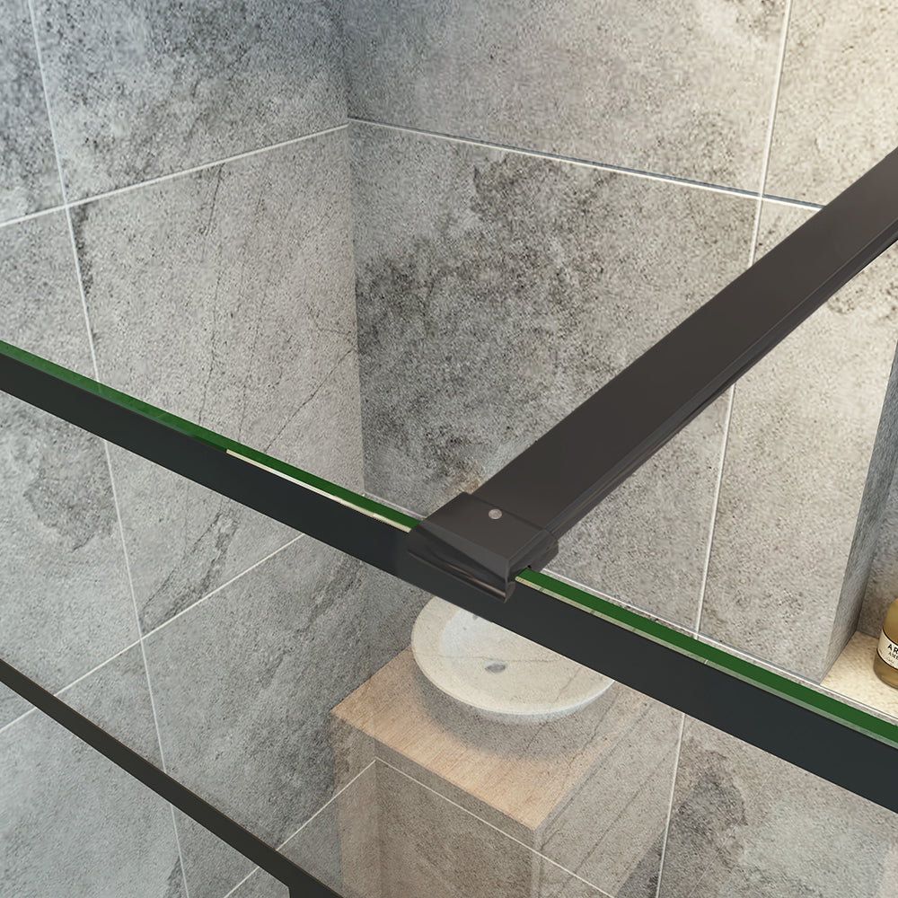 Océan paroi de douche noire 70-140x200cm sérigraphie noire en verre anticalcaire livrée avec une barre standard 90cm