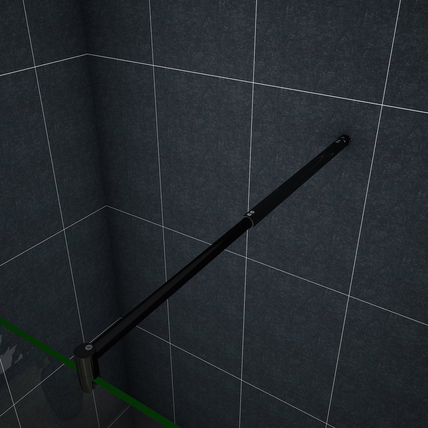 Paroi de douche Chromé / Noire en 8mm verre avec vitrification nano(anticalcaire) livrée avec une barre extensible 70-120cm