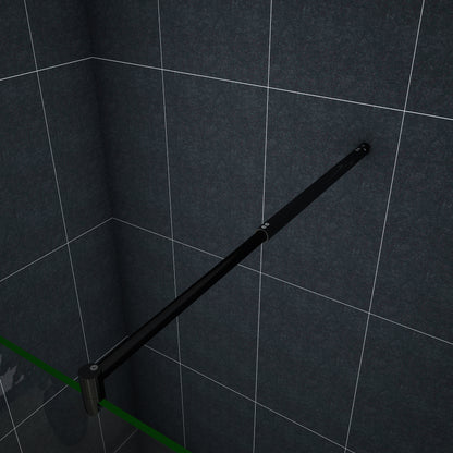 Paroi de douche Chromé / Noire en 8mm verre avec vitrification nano(anticalcaire) livrée avec une barre extensible 70-120cm