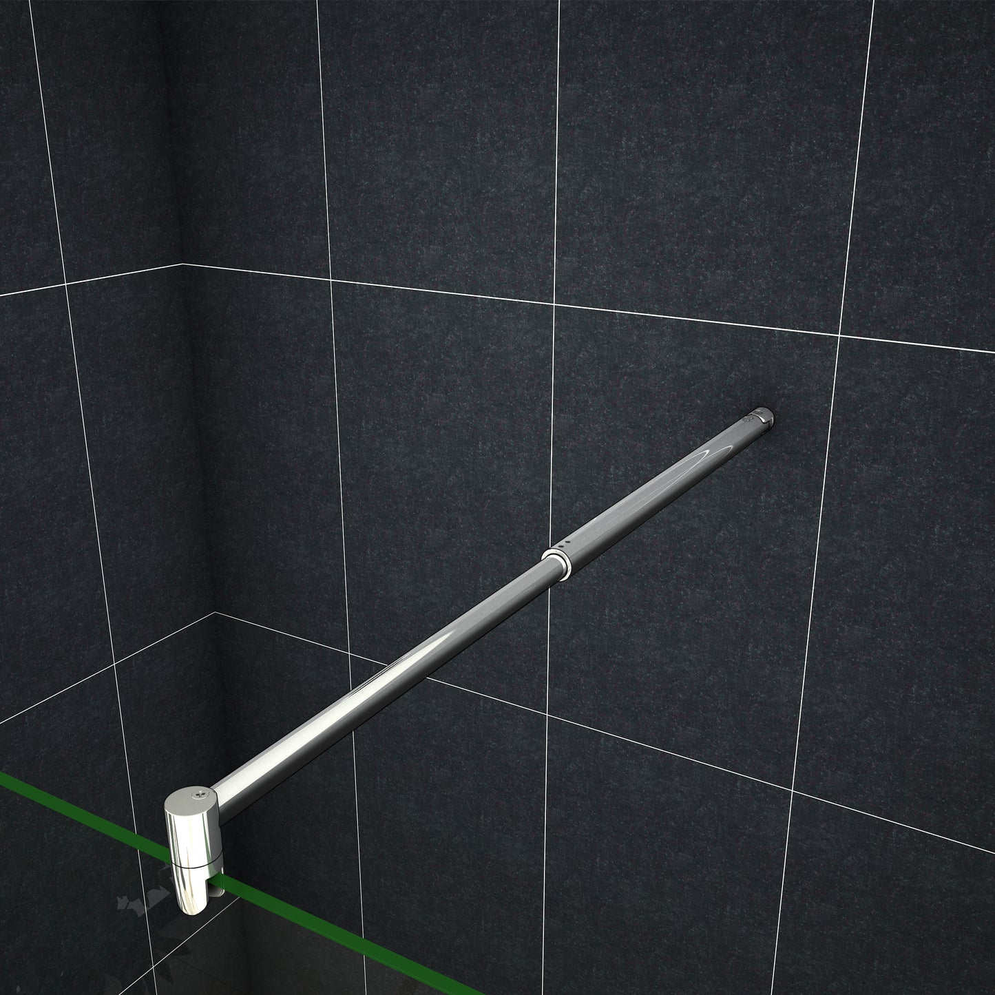 Paroi de douche Chromé / Noire en 8mm verre avec vitrification nano(anticalcaire) livrée avec une barre extensible 70-120cm
