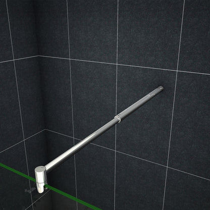 Paroi de douche Chromé / Noire en 8mm verre avec vitrification nano(anticalcaire) livrée avec une barre extensible 70-120cm