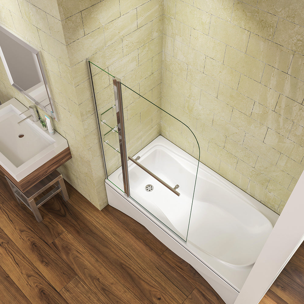 Océan OCEAN pare-baignoire 100/120x140cm écran baignoire pivotant avec les étagères et la poignée en inox