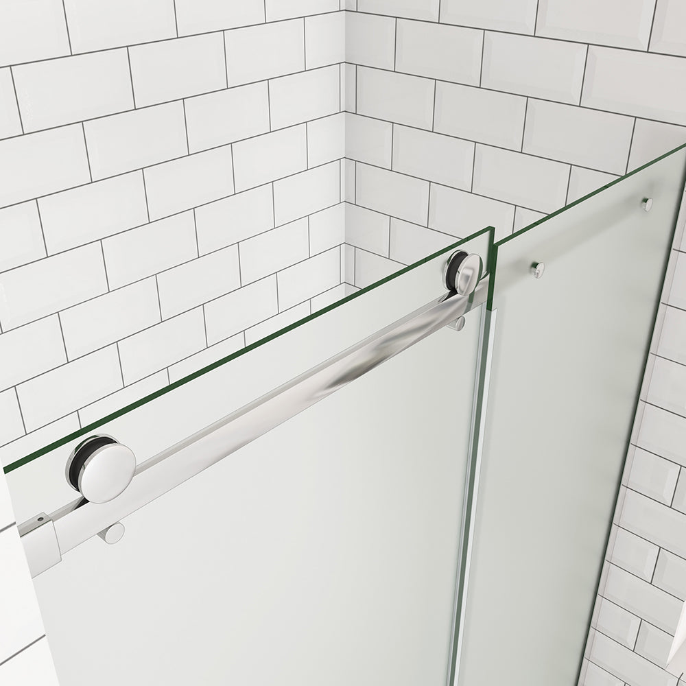 OCEAN porte de douche coulissante 100-140x195cm profilé chromé en verre sablé et anticalcaire