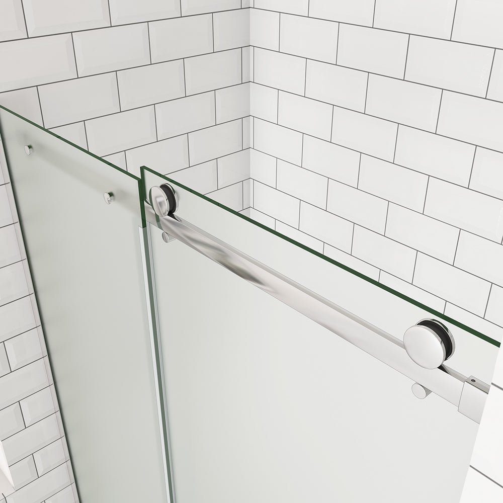 OCEAN porte de douche coulissante 100-140x195cm profilé chromé en verre sablé et anticalcaire