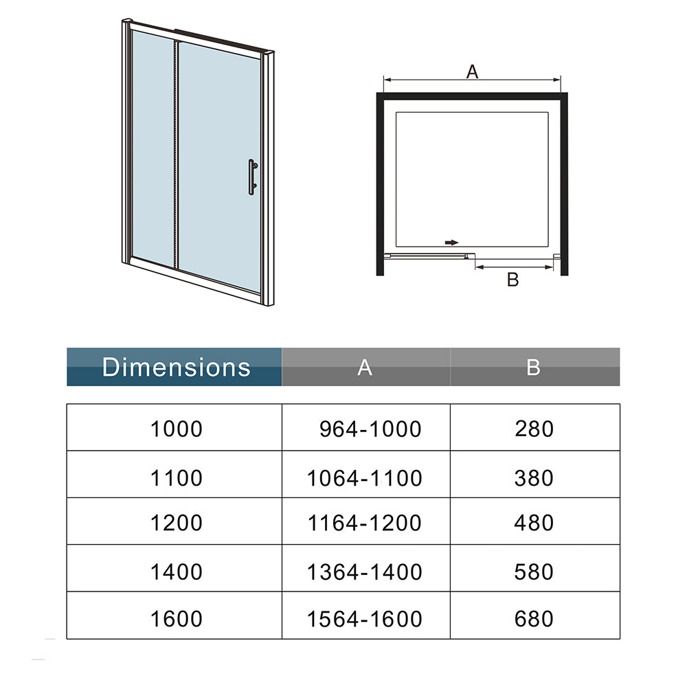Océan porte de douche 100-120 x 195cm porte de douche soft-close en 8mm verre anticalcaire Océan