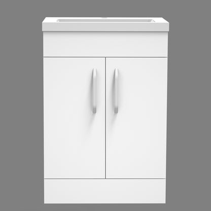 Meuble de salle de bain, sous vasque à poser, meuble de rangement MDF à 2 portes battantes/tiroirs 58cm, avec vasque intégrée