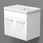 Meuble de salle de bain, sous vasque à suspendre, meuble de rangement MDF à 2 portes battantes 60cm, avec plan vasque intégré Blanc / Marron noix
