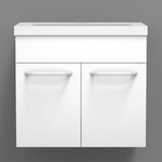 Meuble de salle de bain, sous vasque à suspendre, meuble de rangement MDF à 2 portes battantes 60cm, avec plan vasque intégré Blanc / Marron noix